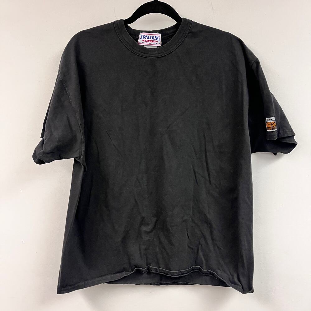 vintage men's LG Spalding Athletic solid black crew neck tee shirt 100% cotton
